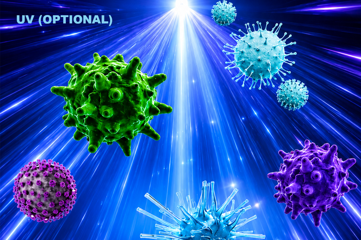 UV light beam targeting airborne virus and bacteria particles