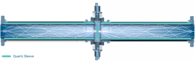 The Atlantium Hydro-Optic™ UV lamp and chamber used on the Bielefeld cooling tower circuit