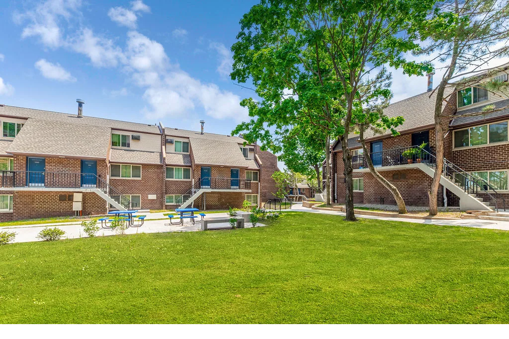The grounds of the New Jersey garden-style community, where 305 families are served from one central plant