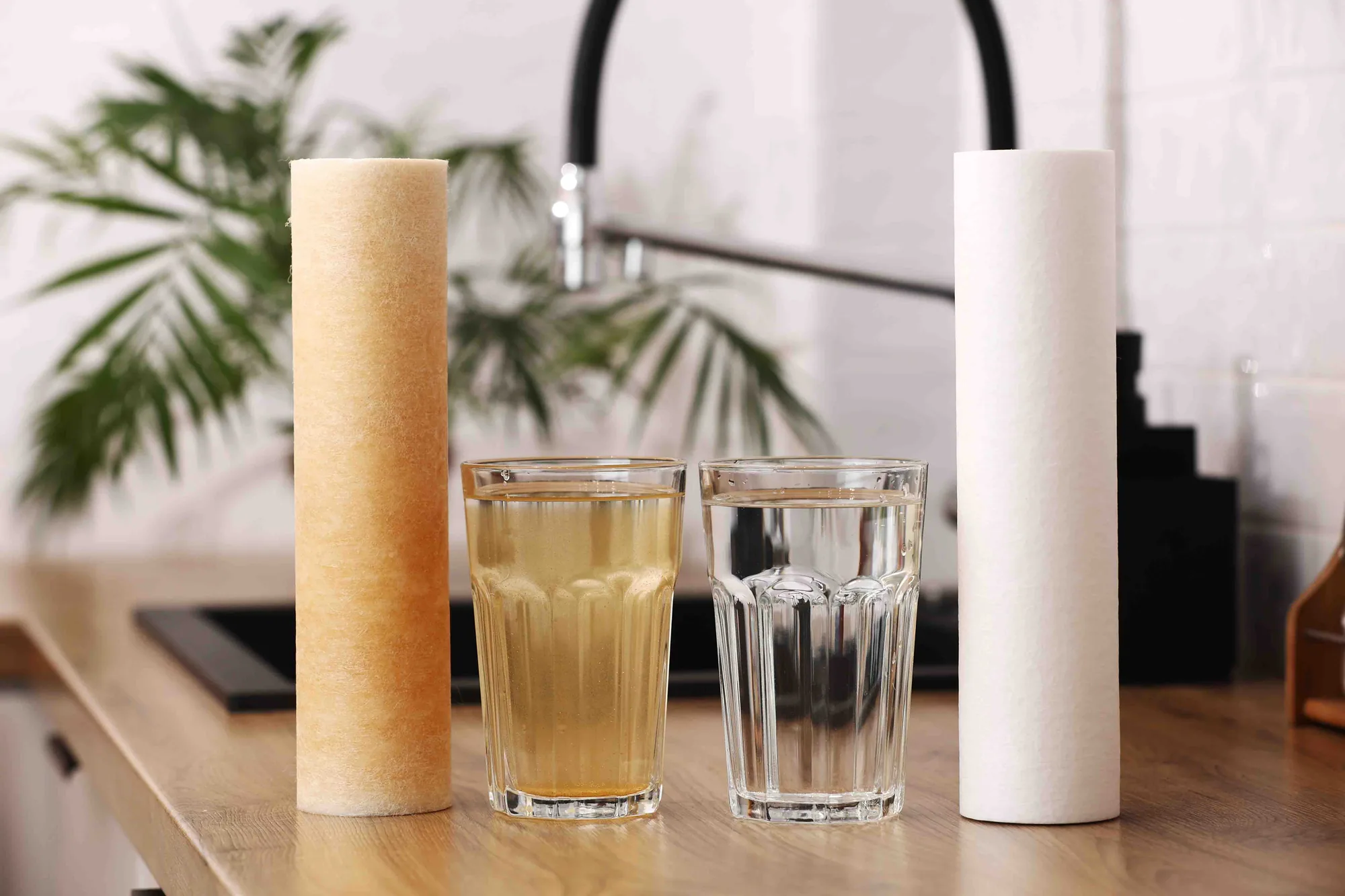 A point-of-use filter cartridge at a kitchen sink